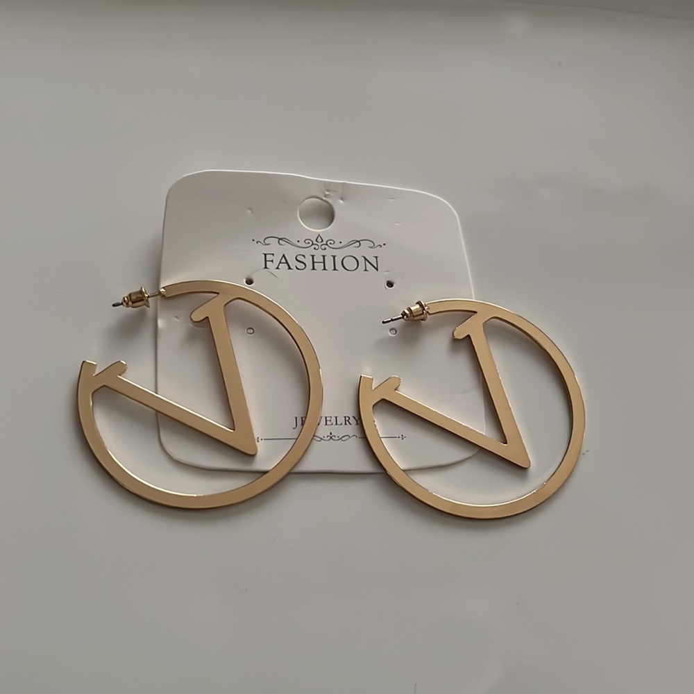 Classy Letter V Gold Tone Hoops